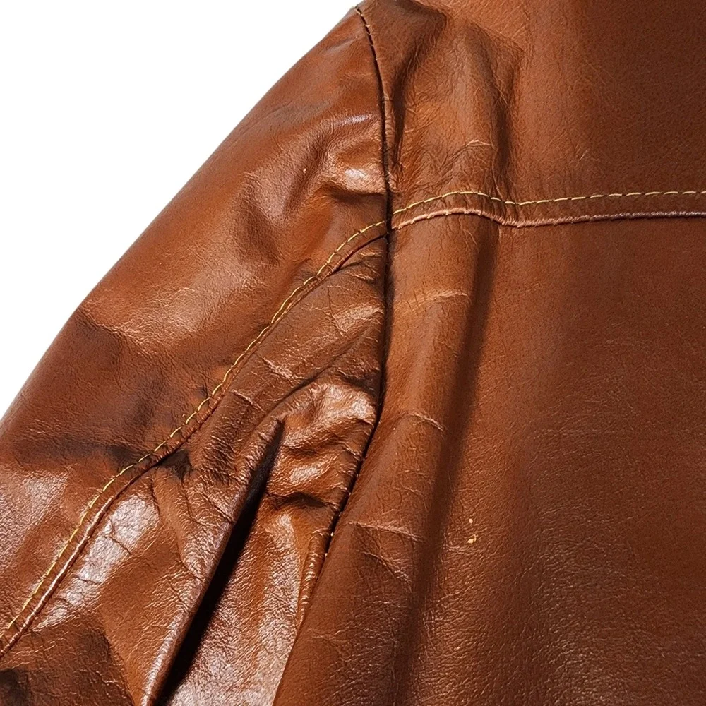 Vintage Genuine Leather Blazer Jacket Men's 42 Brown Faux Fur Lined Made in USA‎